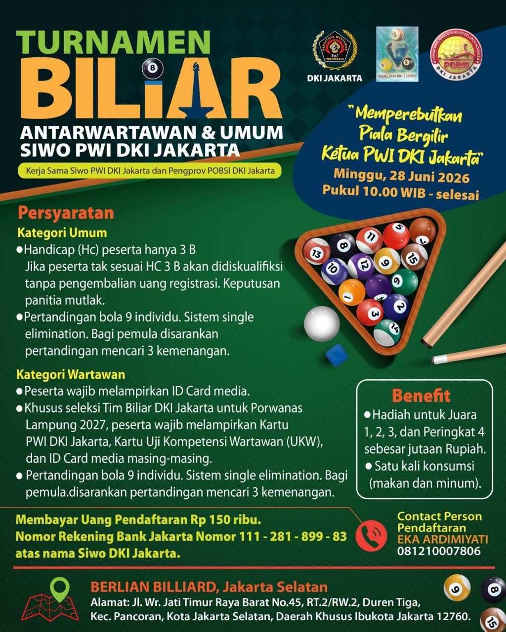 Turnamen Biliar Antarwartawan & Umum Siwo PWI DKI Jakarta Digelar Juni 2026 1 WhatsApp Image 2026 06 16 at 10.12.42